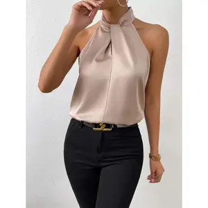 Satin Halter Neck Blouse,Sleeveless Tops