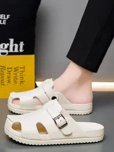 Women's Fashionable Plain Color Platform Slides, Casual Comfortable Buckle Design Slippers for Indoor Outdoor Wear, All-match Slide Slippers for Daily Wear, Walking Shoes