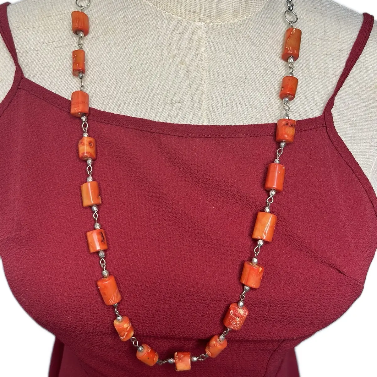 Vintage hand beaded red coral Hawaiian necklace