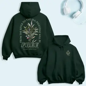 Free Palestine Hoodie, Olive Branch Peace Graphic Pullover, Peace & Freedom Design Sweatshirt, Casual Streetwear Long Sleeve Top for Men and Women