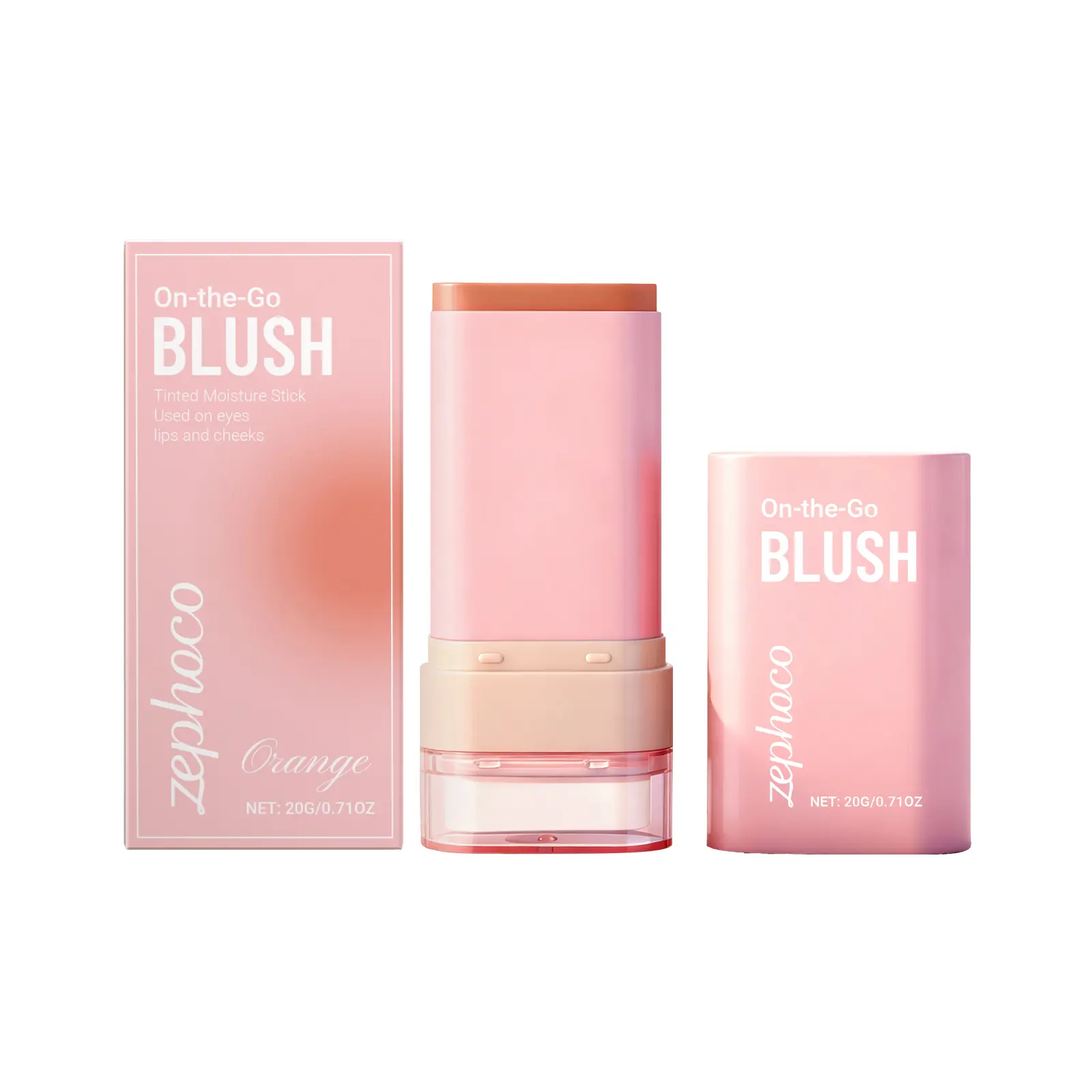 Orange 2-in-1 Blush Stick, lightweight texture, smooth and pigmented, naturally enhances your everyday commute makeup.