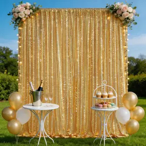 8x8FT Gold Sequin Gleam Drapes 1 Panel, Twinkling Glitter Backdrop for Bridal Shower, Birthday Party, Ceremony, Cake Table, Stage Photography