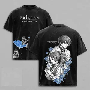 Frieren Himmel Beyond Journey’s End Anime T-Shirt,Frieren Manga Graphic Tee, Emotional Fantasy Elf Aesthetic Design Vintage Washed Japanese Streetwear Heavy Cotton Unisex Shirt, Gift for Anime Fans