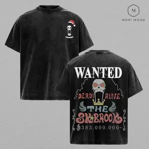 Soul King Brook – One Piece Shirt | Wanted Dead Or Alive Bounty Poster Design, Legendary Skeleton Musician Yohoho Pirate Art, Grand Line Anime Graphic Tee, Vintage Washed Unisex Streetwear For One Piece Fans