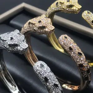 Fashionable European and American High-end Leopard Head Couple Bracelet Luxurious Diamond Inlay Trendy Jewelry Accessory