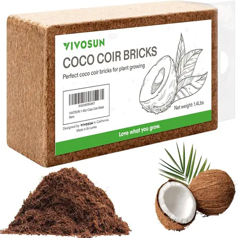 VIVOSUN Coco Coir Brick, 1.4lbs 100% Natural Organic Compressed Coconut Coir Fiber with Low EC, PH Balance & High Nutrition, Coconut Fiber Substrate, Coconut Soil for Plants