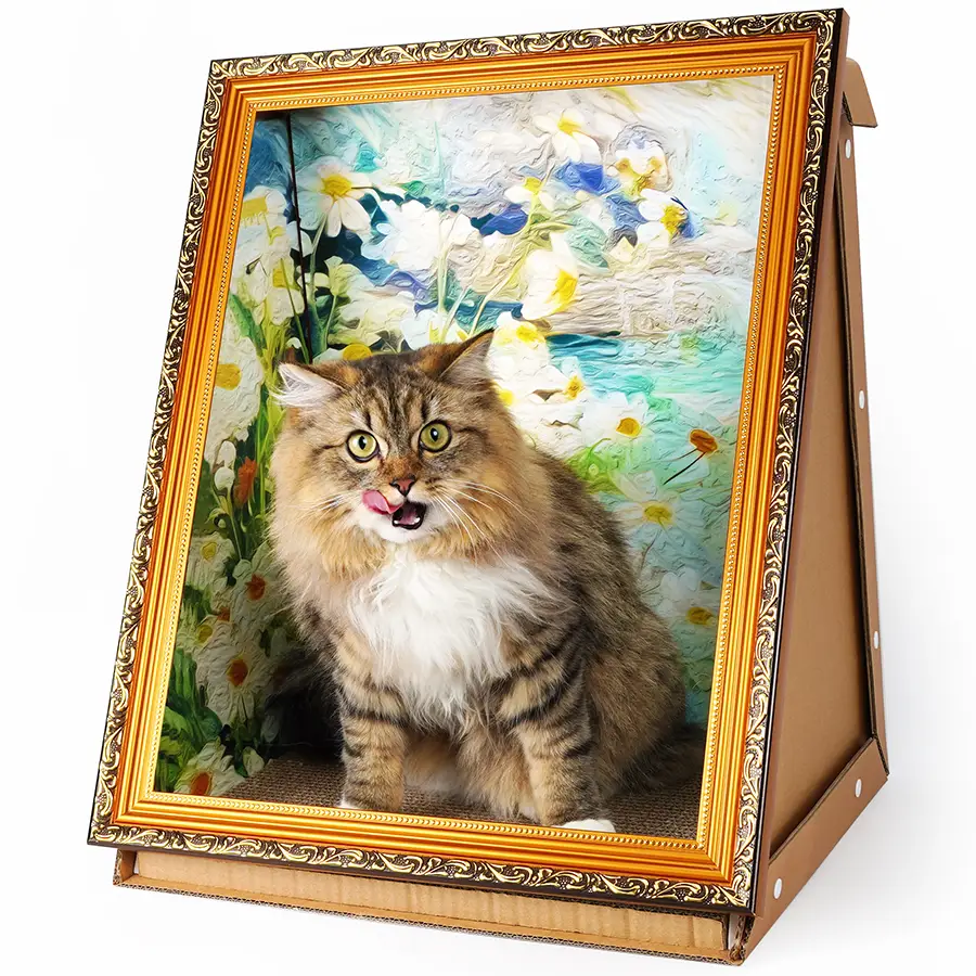 Cat Scratching Board - Art 3D Oil Painting Cat Nest for Cats with Scratching Board, Cat House & 3D Pastel Design for All Seasons
