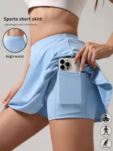 Women's Plain Sport Skirt, Stretch Skirt, Tennis and Casual Athletic Wear, Comfortable Fit, Versatile Design, Suitable for Sports and Leisure, Tennis Skort