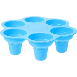 Silicone Gummy Molds Ice Cream Cone Cake Cup 6-Hole Popsicle Molds Baking Cube Tray Maker for DIY Wedding Cake Chocolate Dessert Decor Blue