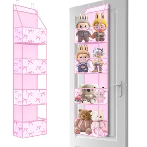 CozyRepublic|Pink Bow Door Organizer  | 4-Tier Hanging Storage with Clear Pockets Hangable Butterfly
