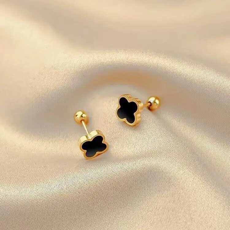 Women's Gold-Plated Clover Charm Stud Earrings - Gold-Tone Lucky Flower, Dainty, Lightweight, Minimalist Costume Jewelry, Everyday Accessories, Jewelry for Women, Gifts for Her