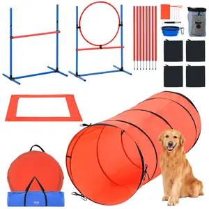 VEVOR Dog Agility Training Equipment, 5 PCS Combination Set with Adjustable High Hurdles,6 Weave Poles, Tunnel, Jump Ring, Pause Box, Whistle, Foldable Bowl, Puppy Obstacle Course Kit with 2 Bags