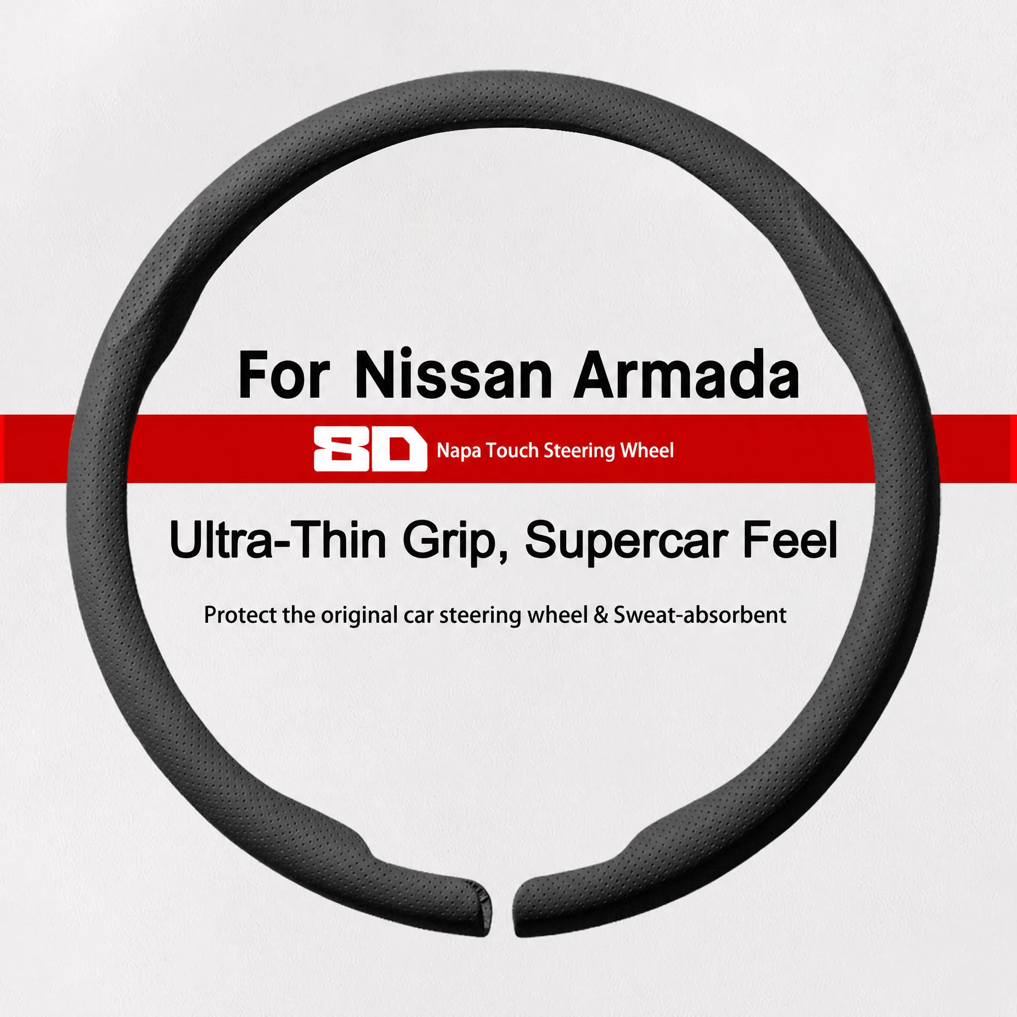 NAPPA Leather Steering Wheel Cover for Nissan Armada, 8D Snap-On Breathable All-Season, Anti-Slip Full Wrap