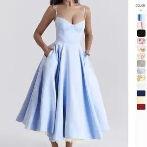 2025 New Summer High-Grade Princess Dress French Mesh Large Swing Double-Layer Sling Dress Women Formal Womenswear
