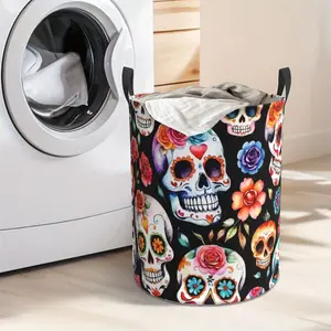 Day of the Dead Skull Floral Laundry Hamper  Portable Storage Hamper with Sturdy Handle， Oxford Cloth， Easy to Store and Collapsible Design， Laundry Baskets