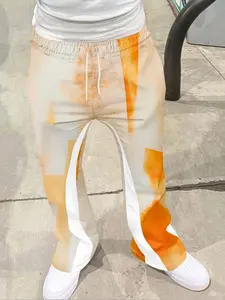 Men's Loose Fit Flare Leg Pants, Tracksuit Pants, Casual Streetwear Joggers, Vintage Hip Hop Long Trousers, 3D Print Design, Sporty Fashion