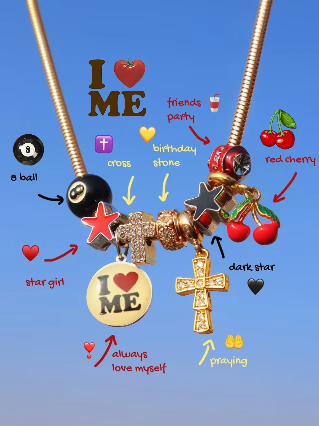 Love Yourself Charm Necklace, Cross Pendant, 8 Ball Cherry Necklace, Star Girl Necklace, Dark Star Party Necklace, Cute Leopard Style, Fashionable Jewelry Accessories, Alloy Necklace, Cross Necklaces