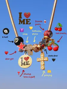 Love Yourself Charm Necklace, Cross Pendant, 8 Ball Cherry Necklace, Star Girl Necklace, Dark Star Party Necklace, Cute Leopard Style, Fashionable Jewelry Accessories