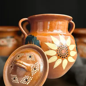Ollas de barro para cocina , diseño de girasol incluye tapa