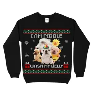 I Am Pibble Wash My Belly Ugly Christmas Sweater, Funny Pibble Christmas Shirt, Ugly Xmas Dog Shirt, Cute Pitbull Holiday Gift