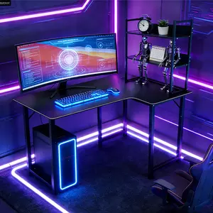 L Shaped Gaming Desk with Storage Shelves, 47 Inch Reversible Computer Table with Hutch, Corner Game Desk for Home Office, Black