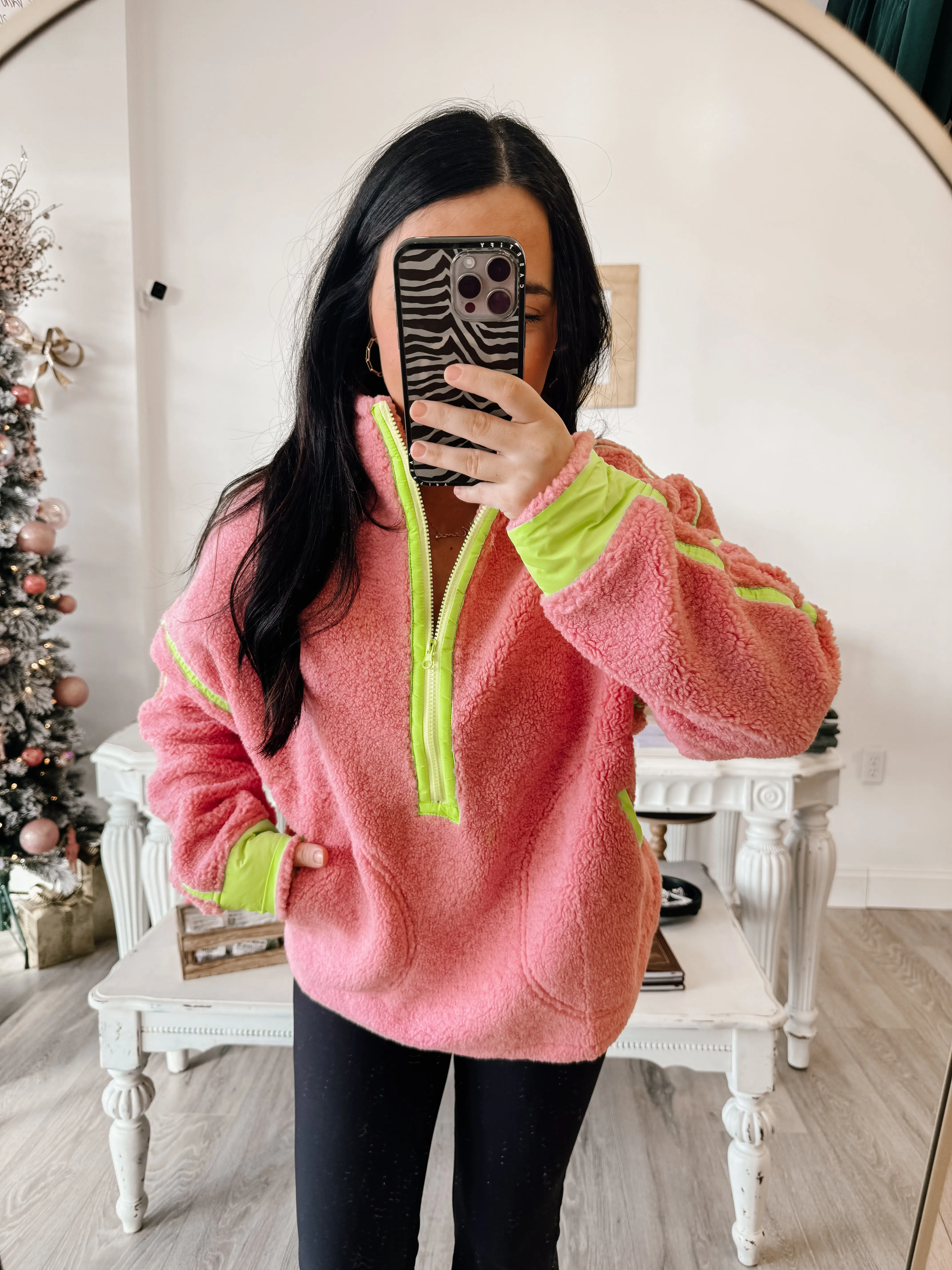 Fleece Zipper Hide Pocket Pullover