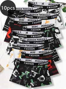 Men's Trendy Print Briefs (10 Pack), Casual Outdoor Sports Training Comfortable Breathable Boyshorts, All Seasons Slim-Fitting, Street Style Underwear