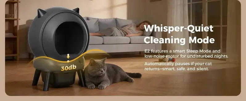 Self Cleaning Litter Box for Multiple Cats, E2 Automatic Cat Litter Box, Self-Cleaning Robot with Smart APP Control and Health Monitoring, Includes 2 Roll Trash Bag and Litter Mat, Grey