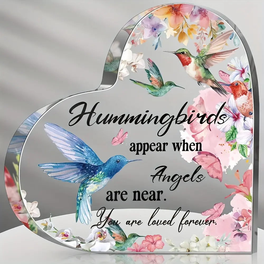 summerwins Heart Shape Transparent Acrylic Plaque - Luminous Contemporary Minimalist Flower Decor, Inspirational Commemorative Sympathy Memorial Gift, Elegant Bereavement Support Keepsake for Home Office Tabletop