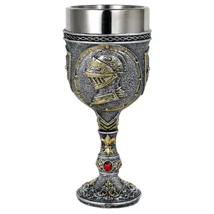 Medieval Fantasy Armor Knight Wine Goblet - Renaissance Royal Warrior Chalice Drinkware - 7oz Stainless Steel Drinking Cup for Middle Ages War Decor Party Birthday Father Day Gift Men Boy