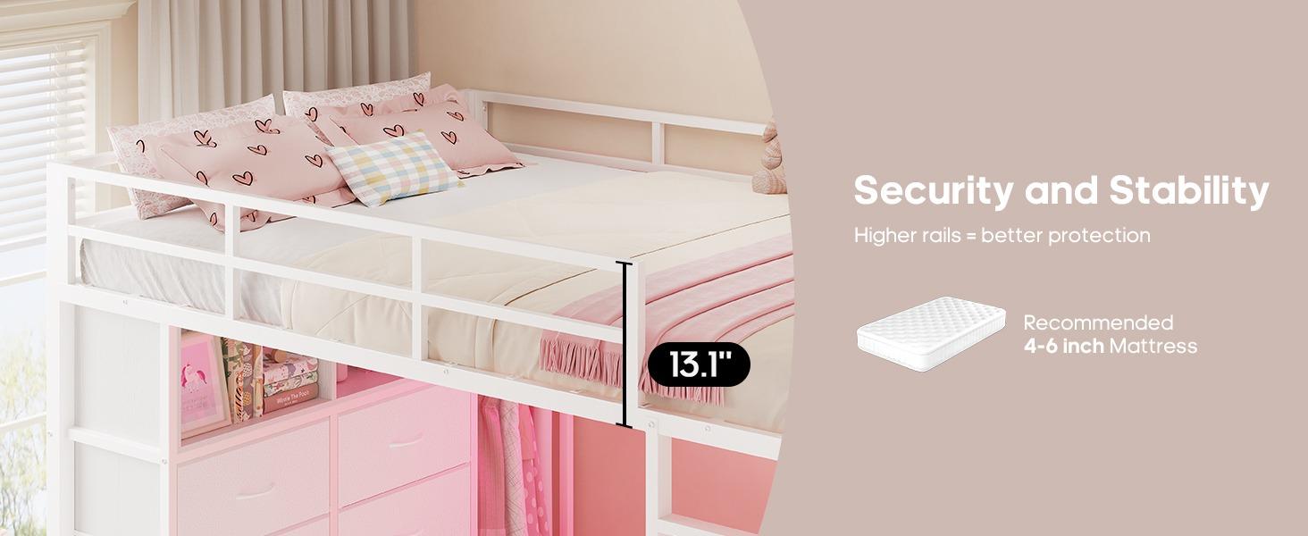 SIKAIC Full Size Loft Bed with Desk and 8 Storage Drawers, LED Metal Loft Bed Frame with Power Outlet, Shelves and Clothing Rack for Space Saving Bedroom SIKAIC Full Size Loft Bed with Desk and 8 Storage Drawers, LED Metal Loft Bed Frame with Power Outlet, Shelves and Clothing Rack for Space Saving Bedroom