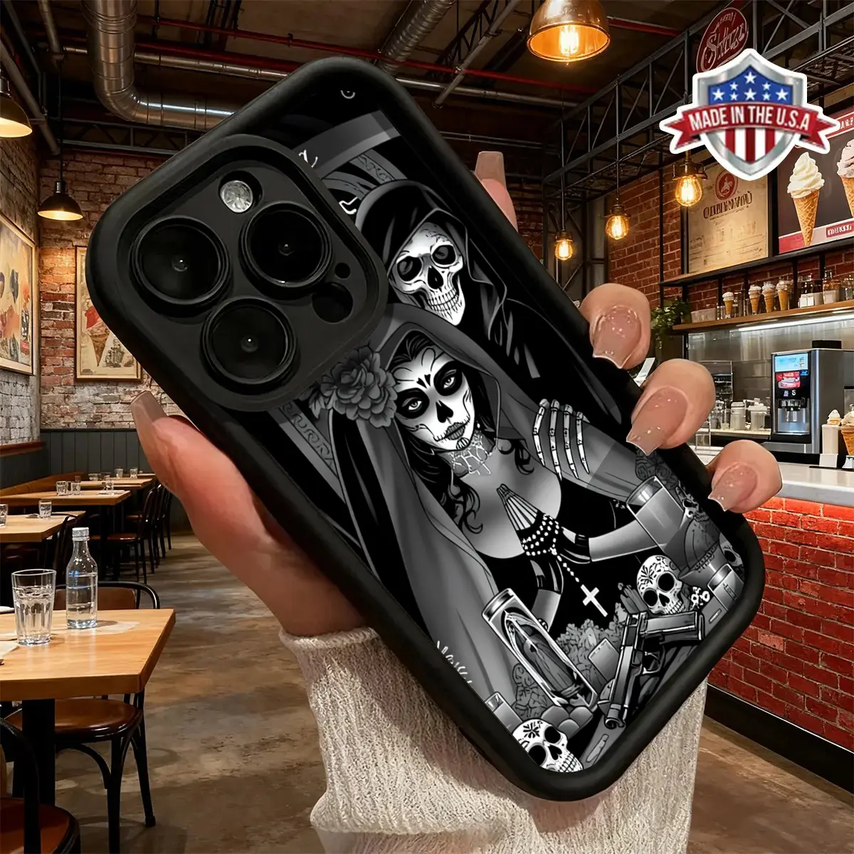 Gothic Day of the Dead Couple Skull Pattern Aesthetic Phone Case for iPhone Samsung 17 16 15 14 Pro Max 13 12 11 XR XS Plus Air Galaxy S25 S24 S23 S22 A56 A55 A54 A53 A52 Shockproof Anti Drop Anti Scratch Durable Impact Resistant Soft TPU Cover gift for b