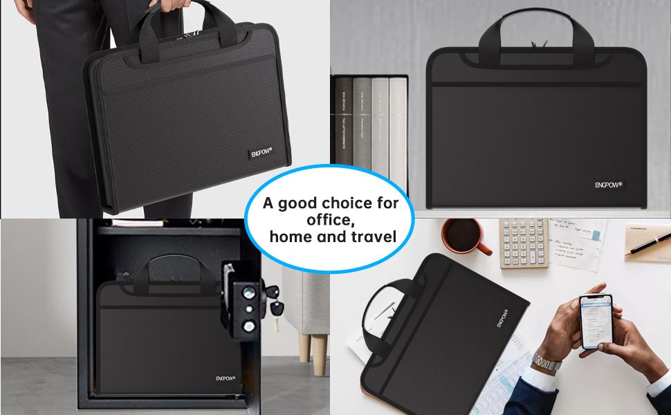 Accordion File Organizer, Fireproof Expanding File Folder with 13 Pockets Document Organizer with Handle & Labels, Portable Home Travel Safe Storage for Letter A4 Files and More, Black