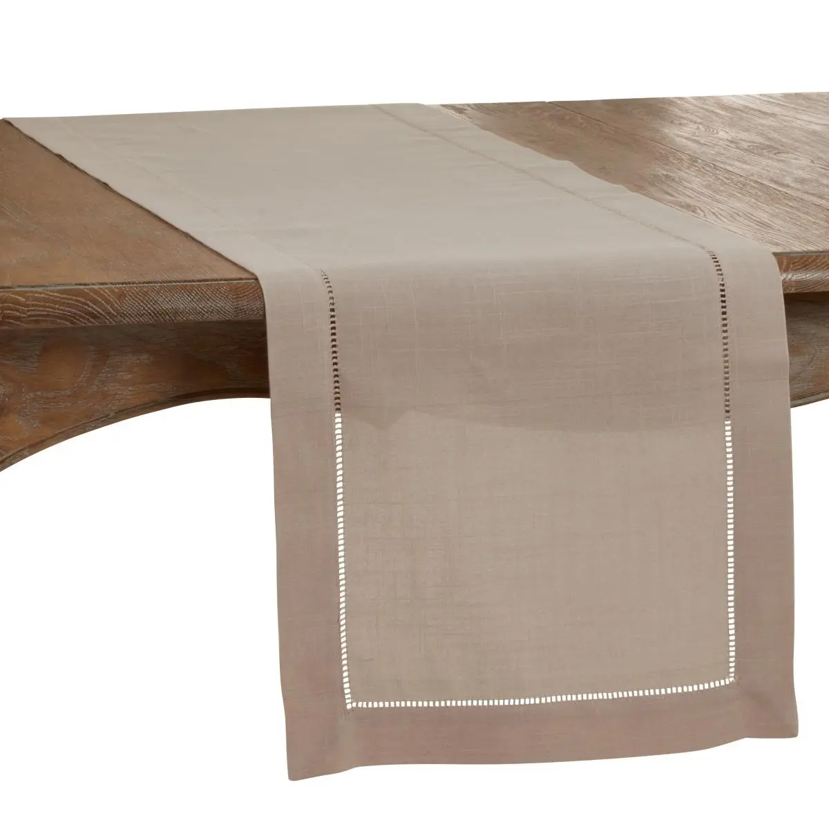 SARO 6308.T1672B 16 x 72 in. Oblong Classic Hemstitch Border Table Runner Tan