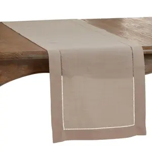 SARO  16 x 72 in. Oblong Classic Hemstitch Border Table Runner Tan