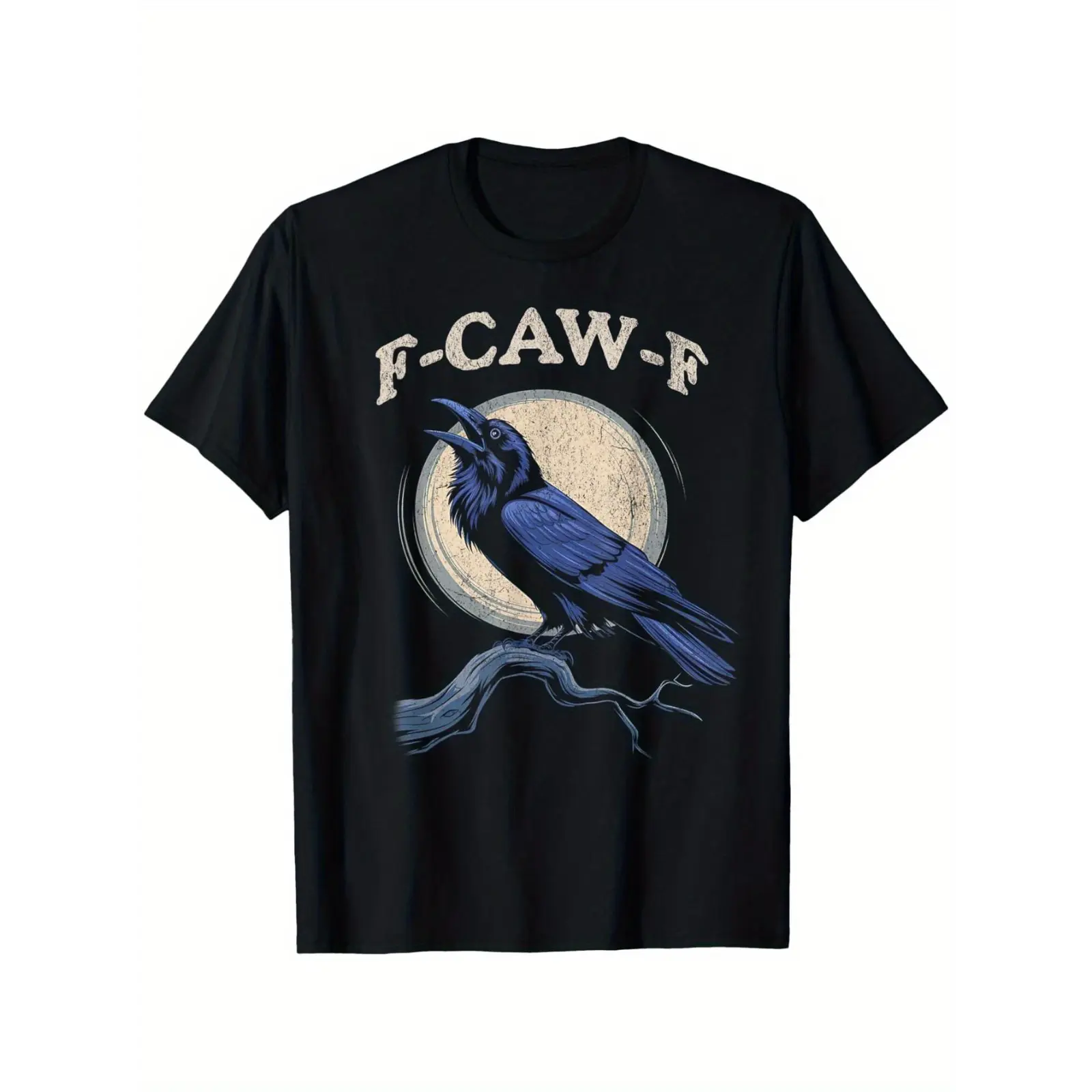 Men's Cotton T-Shirt - Funny F-Caw-F Crow & Raven Graphic, Gothic Lettering, Soft Stretchy Breathable Fabric, Loose Fit Round Neck Shortsleeve Menswear Top for Casual Streetwear