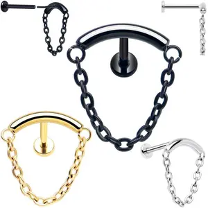 18 Gauge 5/16 Titanium Threadless Chain Dangle Hidden Helix Earring