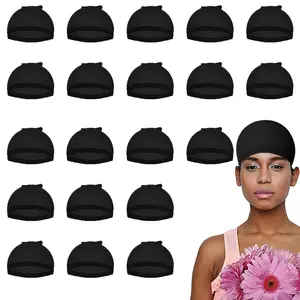 20- Black Lace Front Stocking Cap - Stretchy Nylon Wig Cap for Women's Wigs, Black