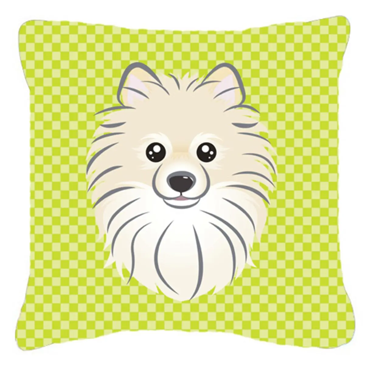 Checkerboard Lime Green Pomeranian Fabric Decorative Pillow - 14 x 14 In.