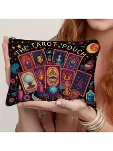 Compact • Stylish Tarot & Astrology Organizer Pouch - Vibrant Tarot Card Design • Durable Polyester Travel Makeup Bag | Black • Perfect Gift for Men and Women • Ideal for Daily Use or Travel | Mystical Design | Daily Cosmic Makeup Pouch