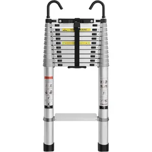 15 FT  Telescoping Ladder with Hooks, Extension Ladder with Reinforced Alloy Joints, 400 lbs Load Capacity with Non-Slip , Compact Portable for , RV, Attic and Roof Use