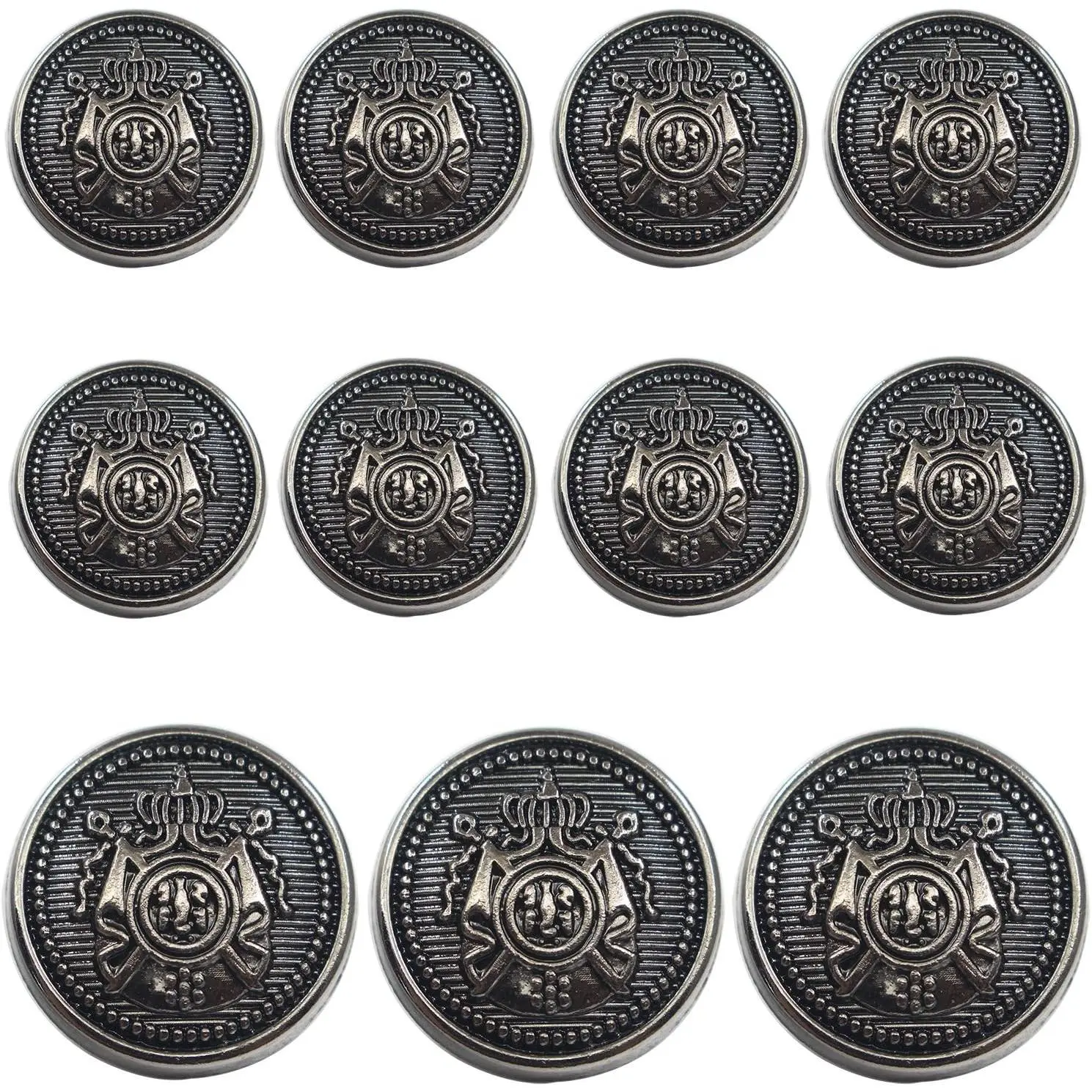 11 count Antiqued Black Metal Blazer Button Set - Crown - for Blazer, Suits,  Coat, Uniform, (Black 15MM-20MM)(0.59inch-0.79inch)
