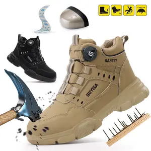 GUYISA Smart Buckle Safety Shoes, High Top Work Boots, Work Safety Footwear, Work Protective Shoes, Worker, Anti-Compression, Steel Toe, Kevlar Sole, Ideal for Heavy Industry, Shipbuilding, Mining