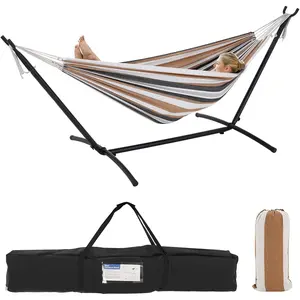 Double Hammock with Stand Included 450lb Capacity Space Saving Steel Stand,Premium Carry Bag Included,Suit for Outside,Indoor,Yard,Camping(Coffee).