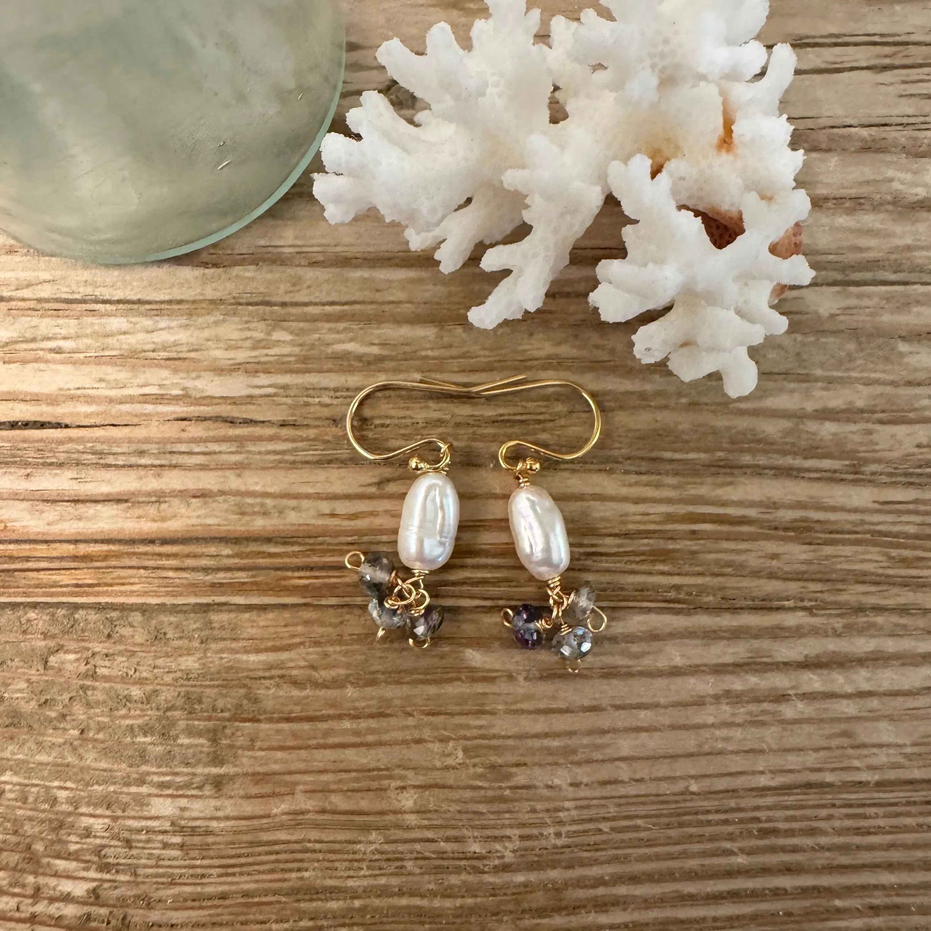 Handcrafted Mystic Topaz Earrings with Freshwater Pearl Accents - Durable, Shiny Unique Gift for Literature & Art Enthusiasts, Suitable for Everyday Wear