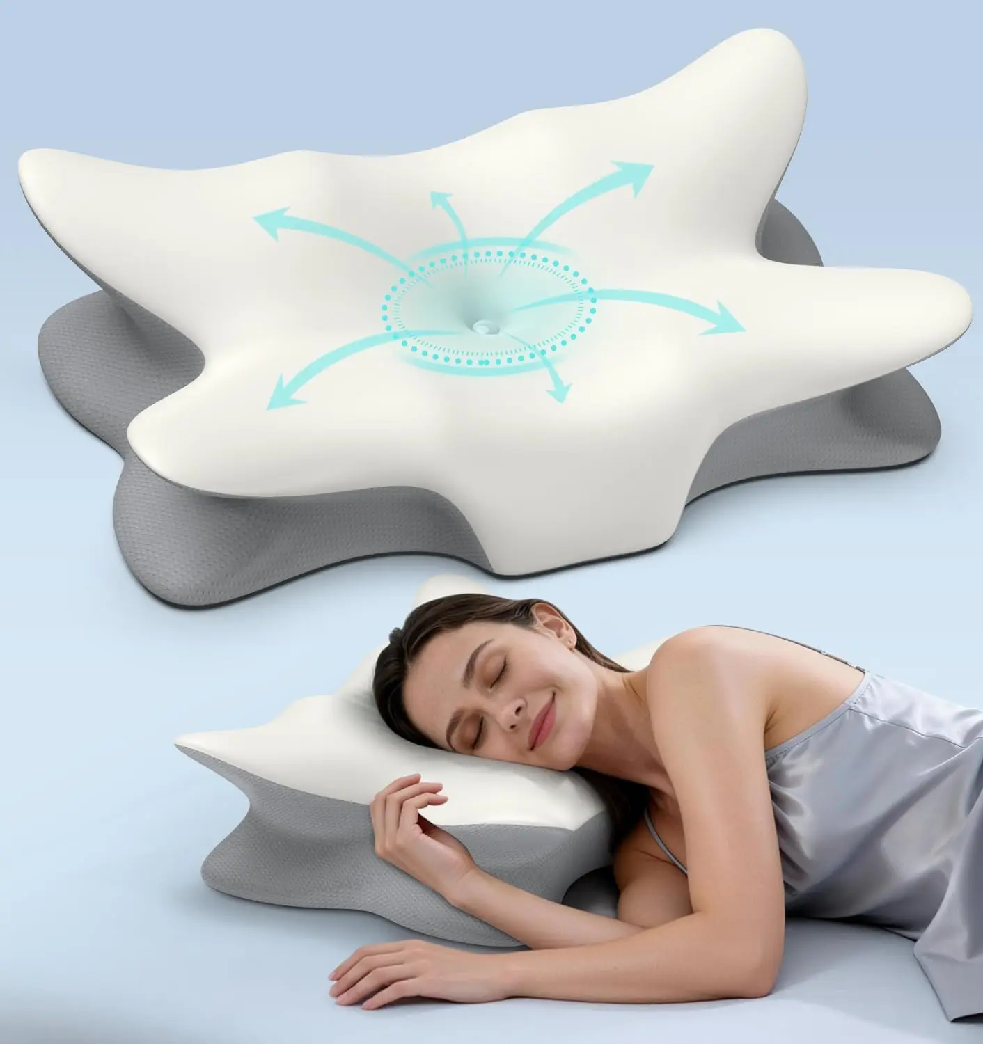 Cervical Neck Pillow for Pain Relief, Ergonomic Side Sleeper Pillow Cooling Memory Foam Pillows for Sleeping, Contour Pillow Orthopedic Bed Pillow for Back Stomach Sleepers(White)