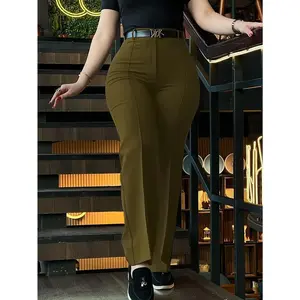 Women's black high waisted slim fit commuting straight leg pants elegant double breasted soft elastic fabric business casual daily office wear multifunctional pants