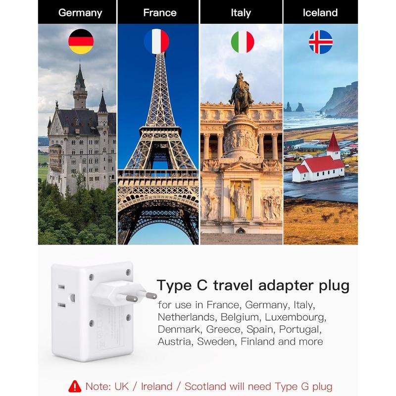 F-APT23 2 Pack European Travel Plug Adapter, International Power Plug Adapter with 3 Outlets 3 USB Charging Ports(2 USB C), Type C Plug Adapter Europe Travel Essentials to Spain Italy France F-APT23 2 Pack European Travel Plug Adapter, International Power Plug Adapter with 3 Outlets 3 USB Charging Ports(2 USB C), Type C Plug Adapter Europe Travel Essentials to Spain Italy France