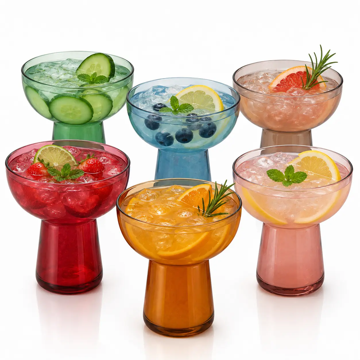 Khen Colored Vintage Art Deco Glasses - Martini, Margarita, Cocktail & Champagne Ribbed Glasses | Set of 6 | Cute Pastel Crystal Cocktails Glassware, Stemmed Glassware Gift - Margarita Coupe 10oz