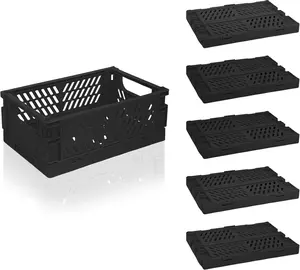 6 Pack Mini Foldable Small Plastic Baskets for Organizing and Storage，Collapsible Storage Crates,Mini Bins for Home Kitchen Bedroom Bathroom Office (Black, Small 6x4x2.2)